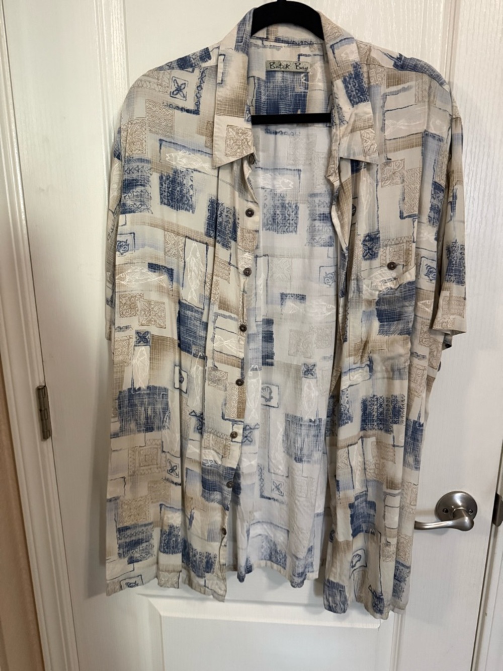 Relaxed Short-Sleeve Casual Shirt in Blue & Tan